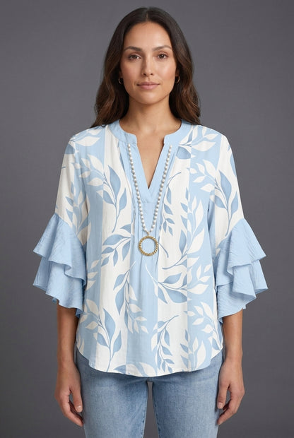 Elegant Ruffle Sleeve Blouse for Women, Floral Print Lightweight Relaxed Fit, for Work, Brunch, Casual & Everyday Wear