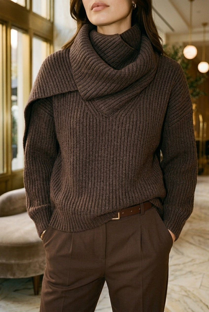 Herta | Wrap Funnel-Neck Cardigan Sweater