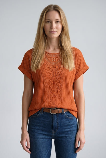 Elegant Ibiza-Style Boho Top for Women, Lightweight Relaxed Fit Round Neck, for Beach, Vacation & Everyday Wear