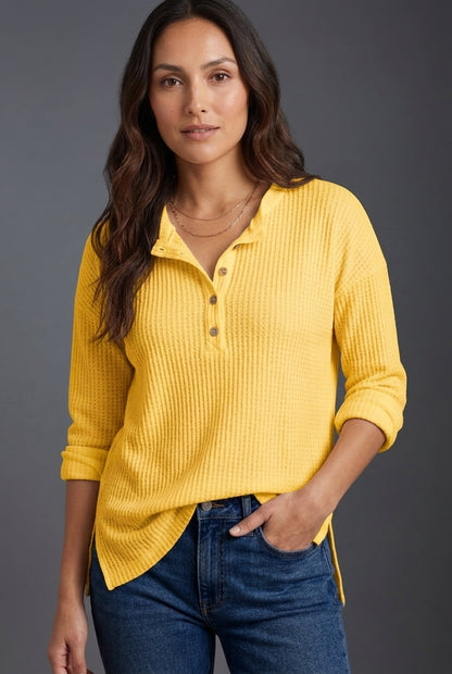 Women's Long Sleeve Casual Top with Front Buttons