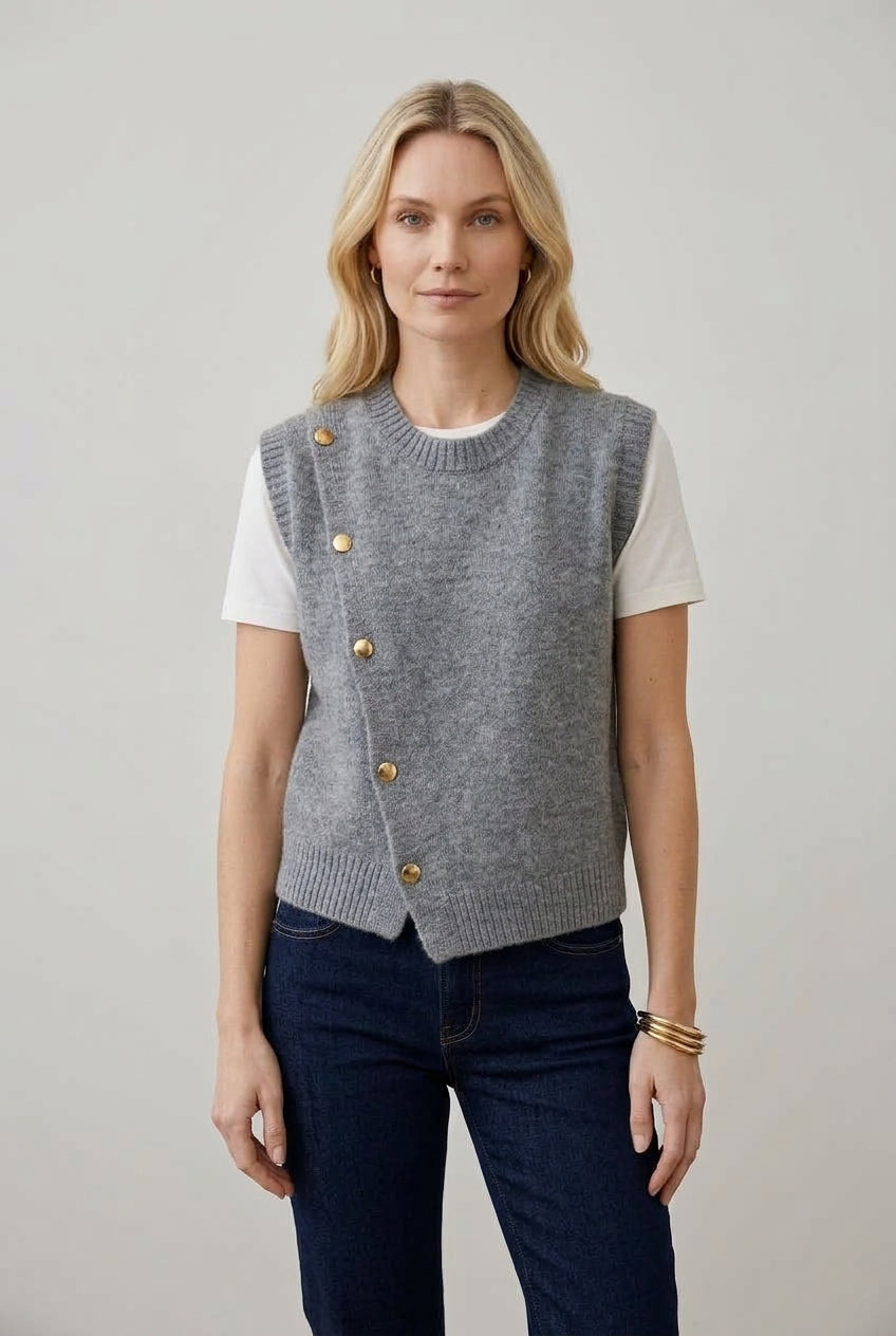Lenia | Knitted O-Neck Vest Sweater