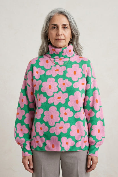 Antonia Nathalia | Floral Roll Neck Knit Sweater