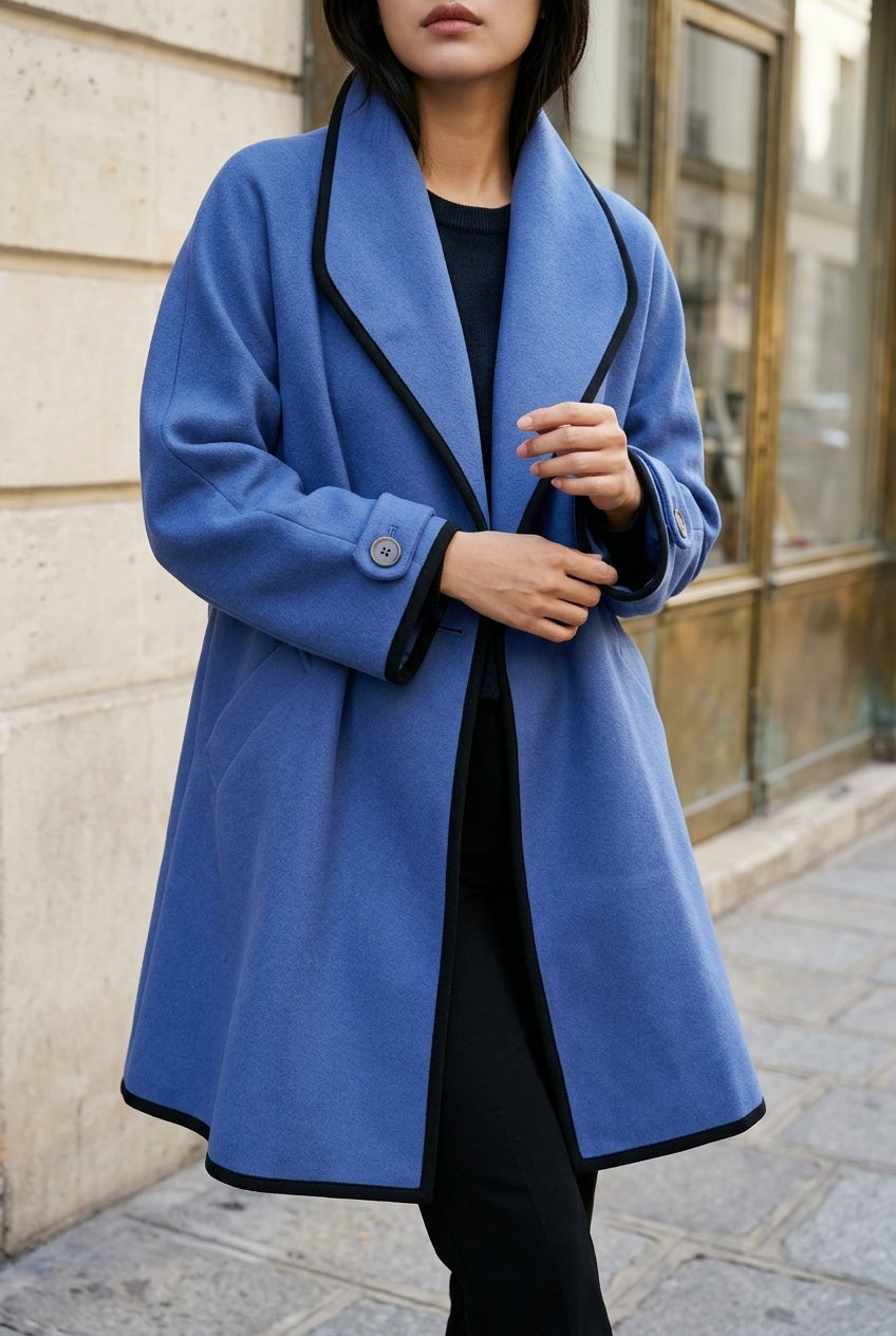 Lou | Wool-Blend Swing Coat with Contrast Trim