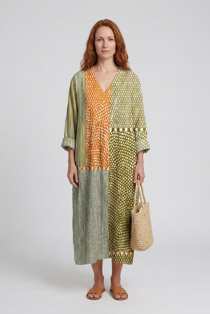 Geometric V-Neck Dress for Women, Soft Woven Relaxed Fit, for Summer, Vacation, Everyday & Brunch Wear