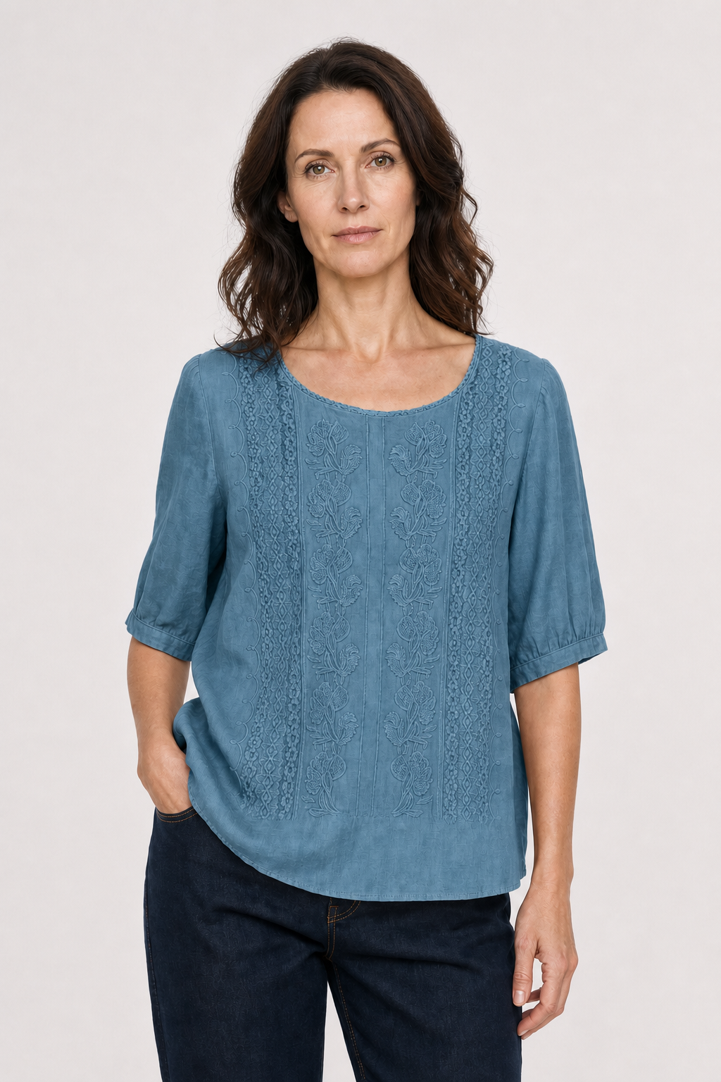 Mila | Women's Cotton Embroidered 3/4 Sleeve Blouse