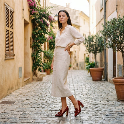 Johanna | Leather Bow Mary Jane Heel
