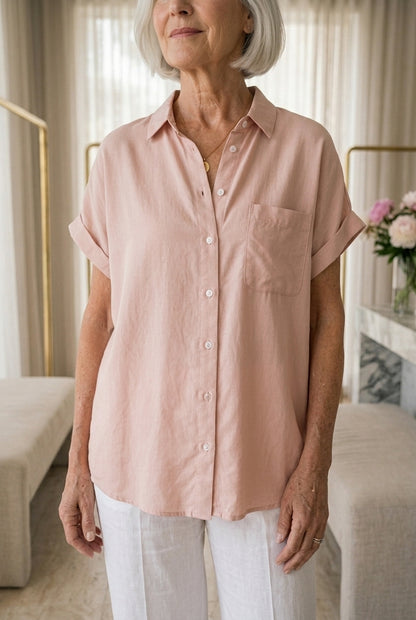 Celestine Leonie | Button-Down Short-Sleeve Blouse
