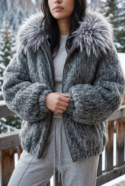 Anine | Quilted Wool Blend Coat with Faux Fur Hood