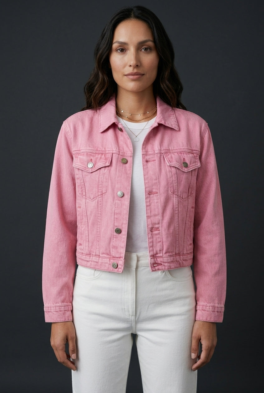 Suvi | Women's Cropped Long Sleeve Button Front Collared Jacket