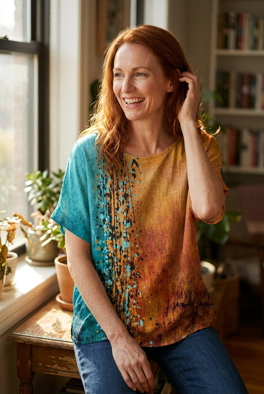 Floral Print Short Sleeve Top for Women, Polyester Spandex Relaxed Fit Round Neck, for Summer, Casual & Everyday Wear