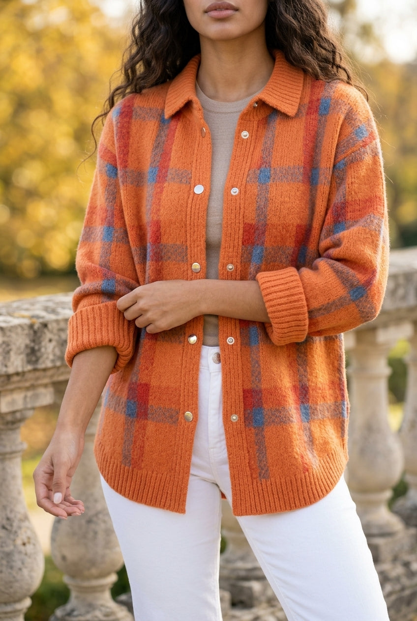 Kata | Oversized Plaid Knit Cardigan