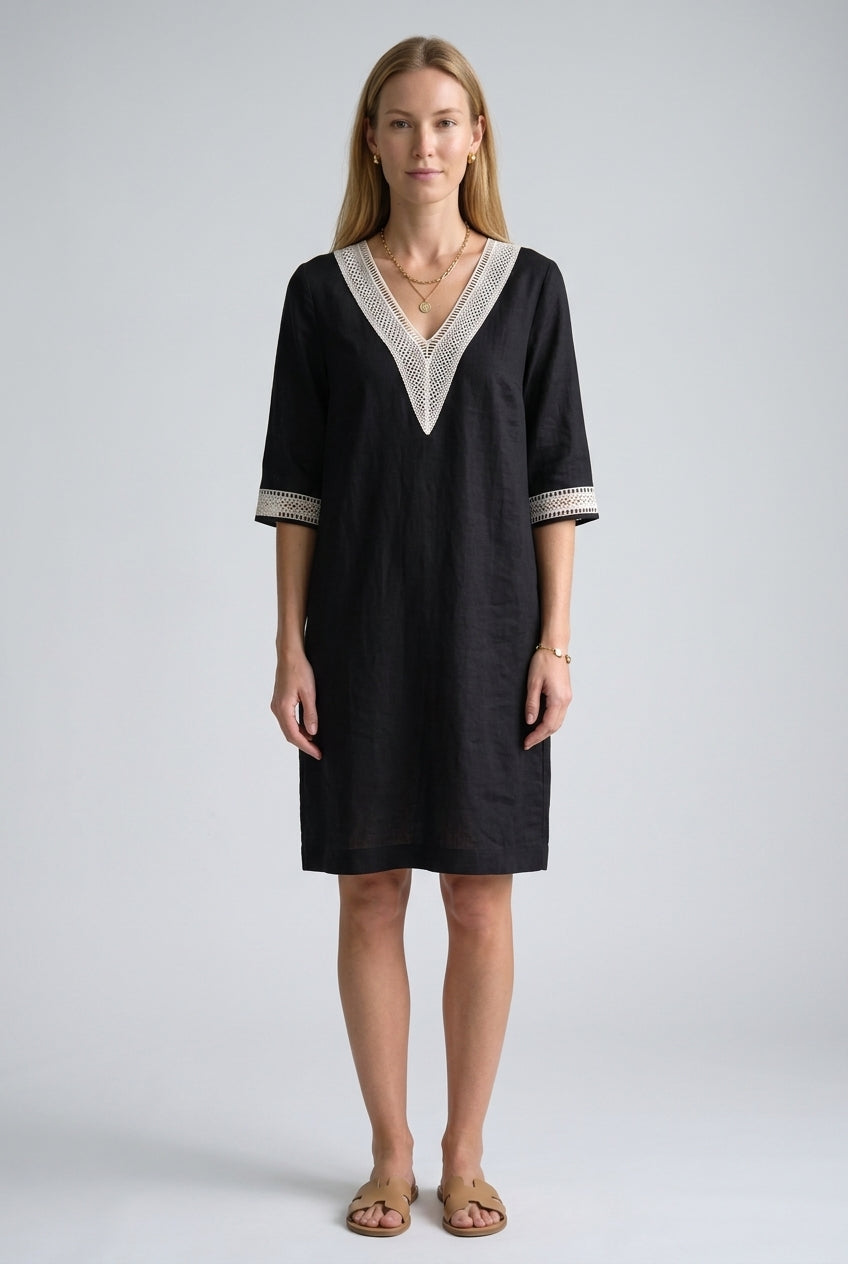 Elegant V-Neck Midi Dress for Women, Mid-Sleeve Lightweight Breathable, for Casual, Work, Brunch & Everyday Wear