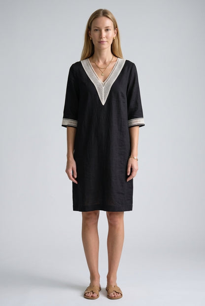 Elegant V-Neck Midi Dress for Women, Mid-Sleeve Lightweight Breathable, for Casual, Work, Brunch & Everyday Wear