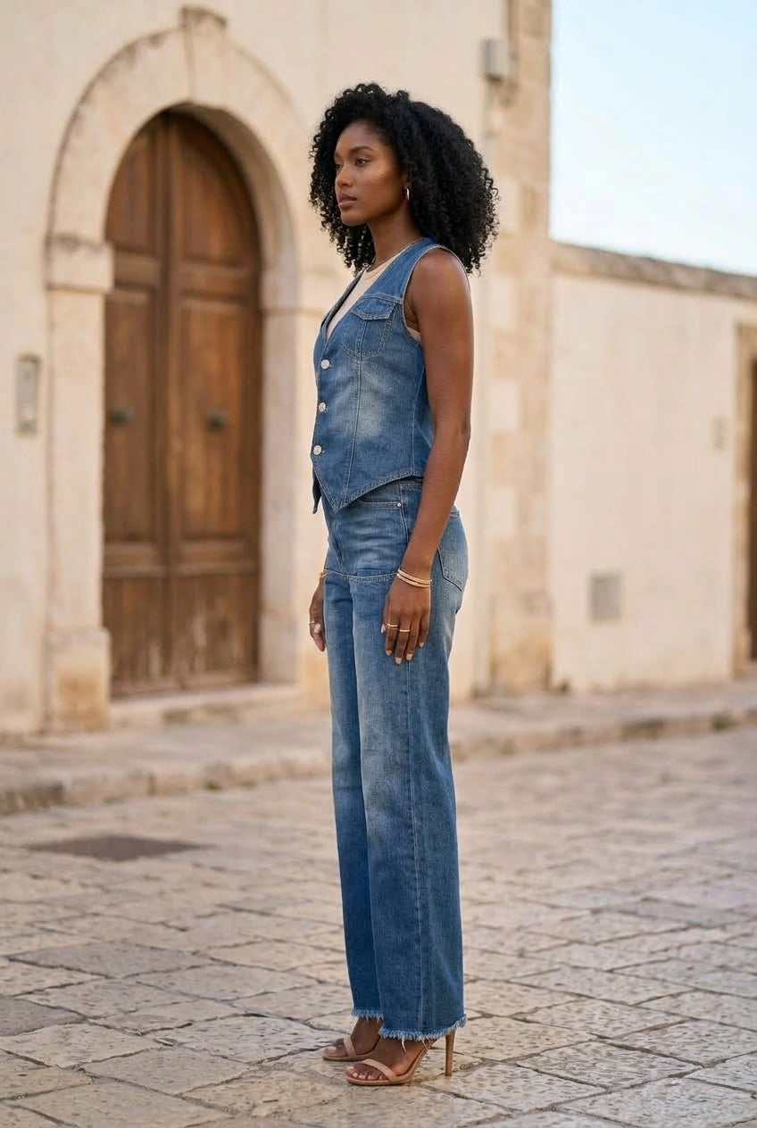 Drya | Sleeveless Waistcoat & Flared Pant Set