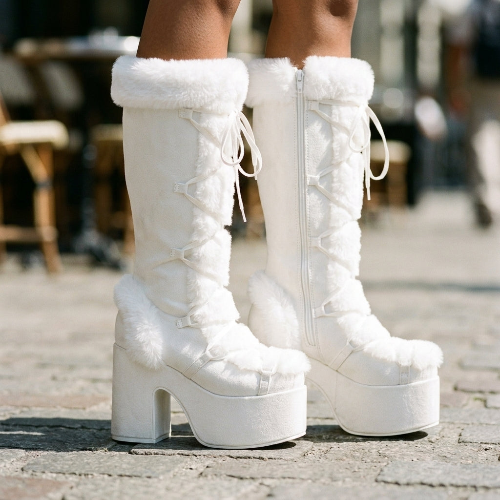 Thya | Suedette Lace-Up Knee-High Boot