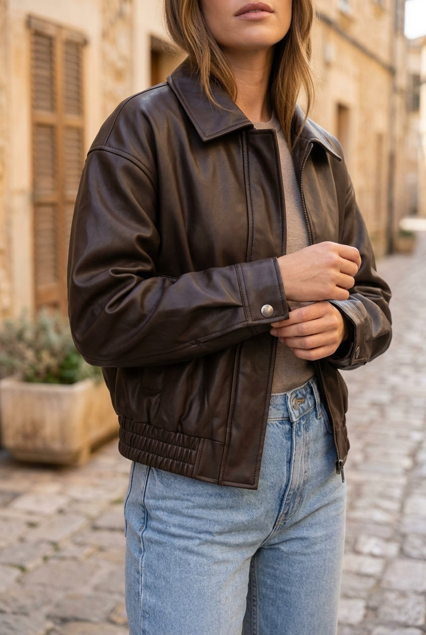 Nita | Faux Leather Bomber Jacket