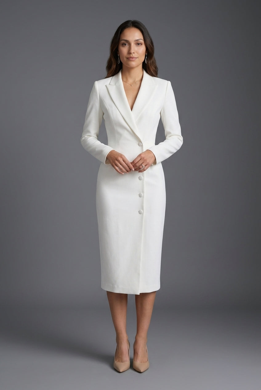 Tailored V-Neck Blazer Dress for Women, Midi Length Elegant Professional, for Work, Events, Evening & Everyday Wear