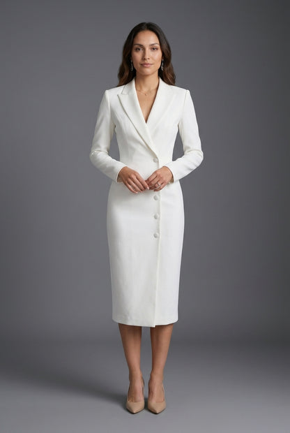 Tailored V-Neck Blazer Dress for Women, Midi Length Elegant Professional, for Work, Events, Evening & Everyday Wear