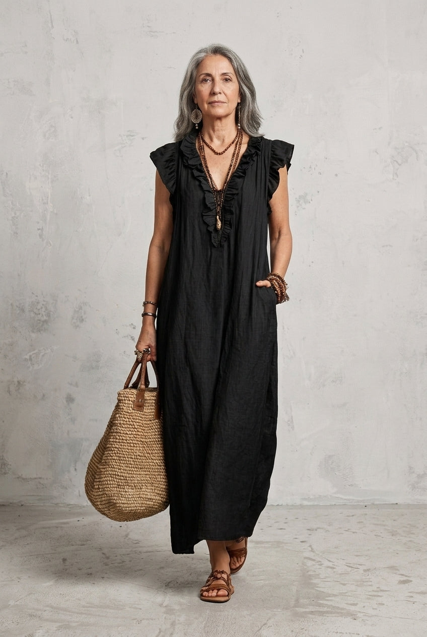 Elegant Ruffle Sleeveless Dress for Women, Soft Relaxed Fit Sleeveless with Ruffles, for Brunch, Holiday, Garden Party &