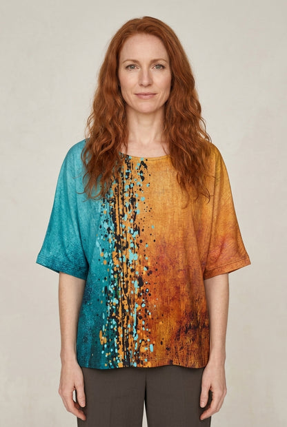Floral Print Short Sleeve Top for Women, Polyester Spandex Relaxed Fit Round Neck, for Summer, Casual & Everyday Wear