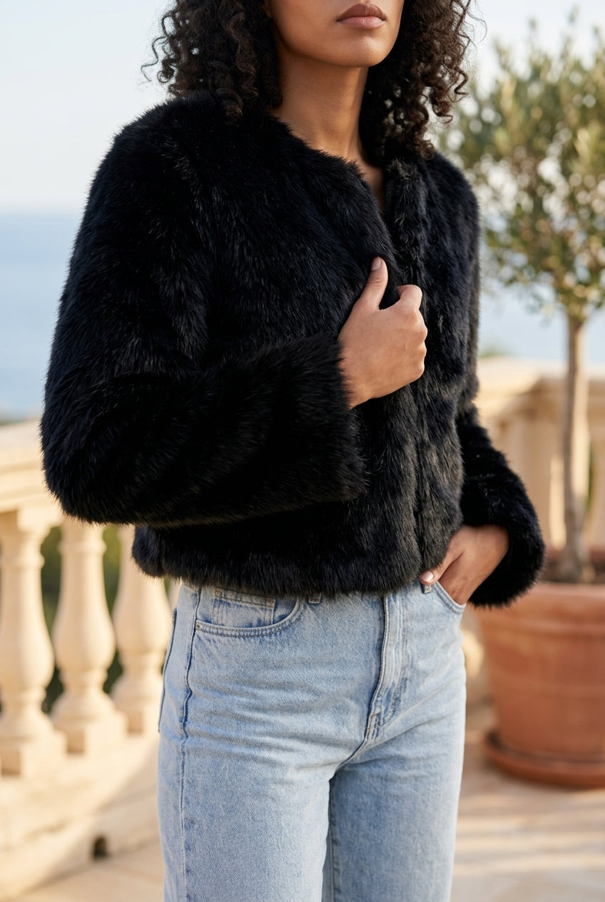 Gry | Cropped Faux Fur Cardigan