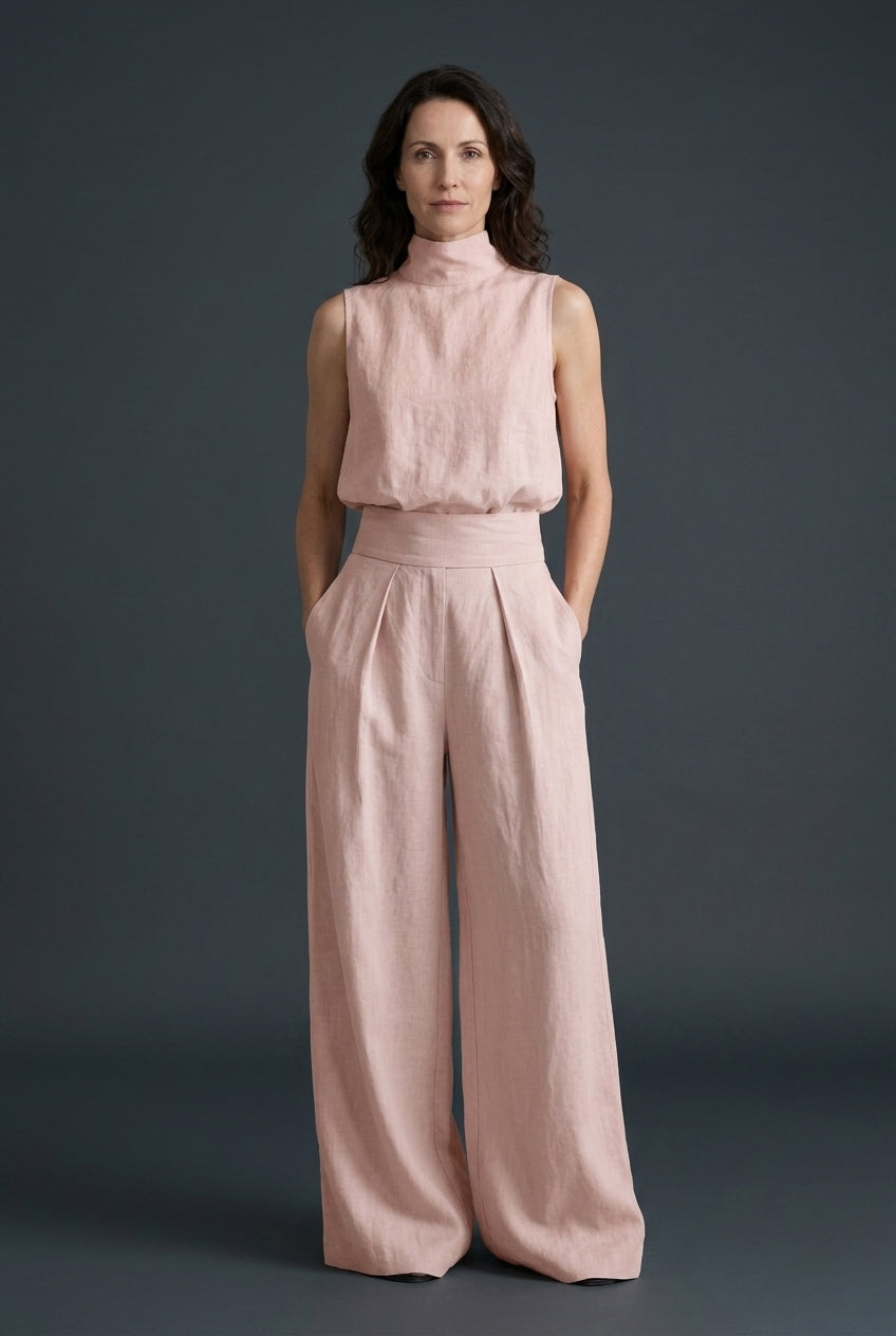 Elegant Sleeveless Trouser Set for Women, Wide-Leg Relaxed Fit Minimalist Coordinated Top & Trousers, for Summer, Work, 