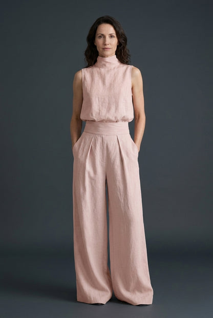 Elegant Sleeveless Trouser Set for Women, Wide-Leg Relaxed Fit Minimalist Coordinated Top & Trousers, for Summer, Work, 