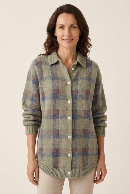 Elegant Checkered Cardigan for Women, Longline Button-Front Cozy Relaxed Fit, for Work, Casual, Everyday & Layering