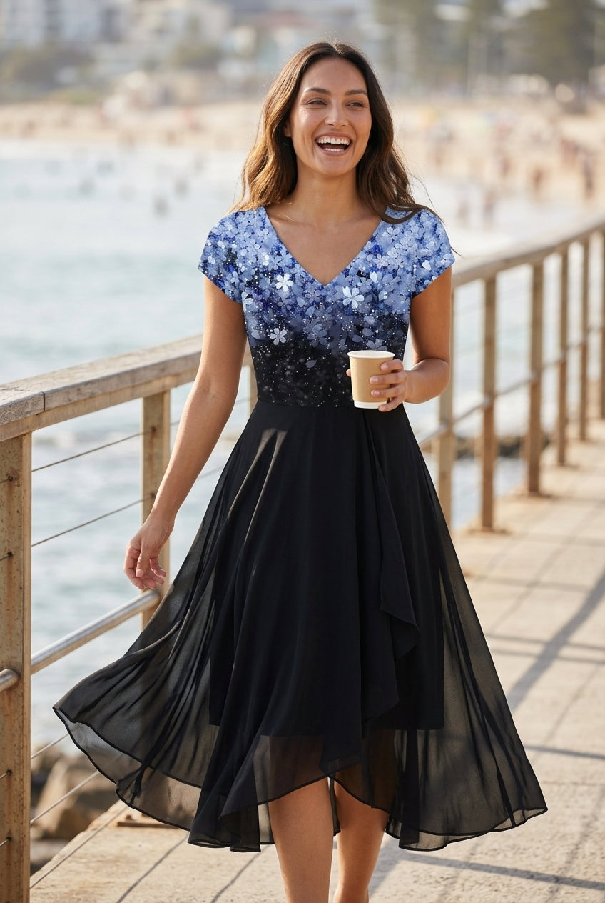 Elegant Floral Evening Dress for Women, Flowing Silhouette with Delicate Florals, for Weddings, Special Events & Celebra