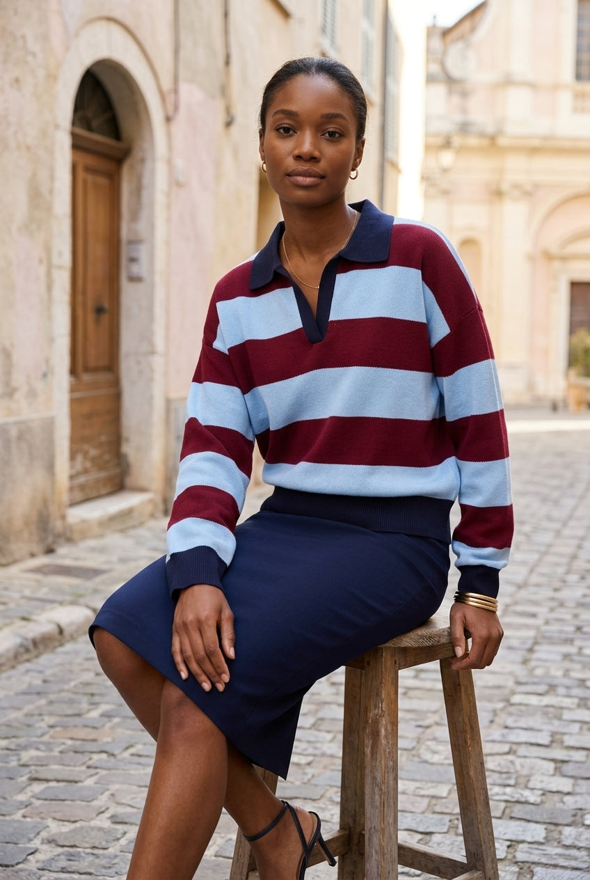 Amea | Striped Polo Knit Shirt