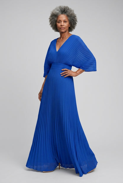 Helena | Pleated V-Neck Maxi Dress