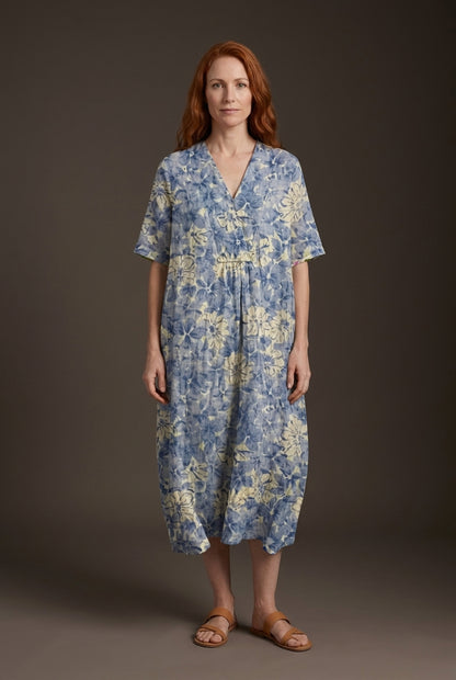 Vibrant Multicolour V-Neck Dress for Women, Lightweight Cotton-Linen Blend, for Summer, Casual & Party Wear