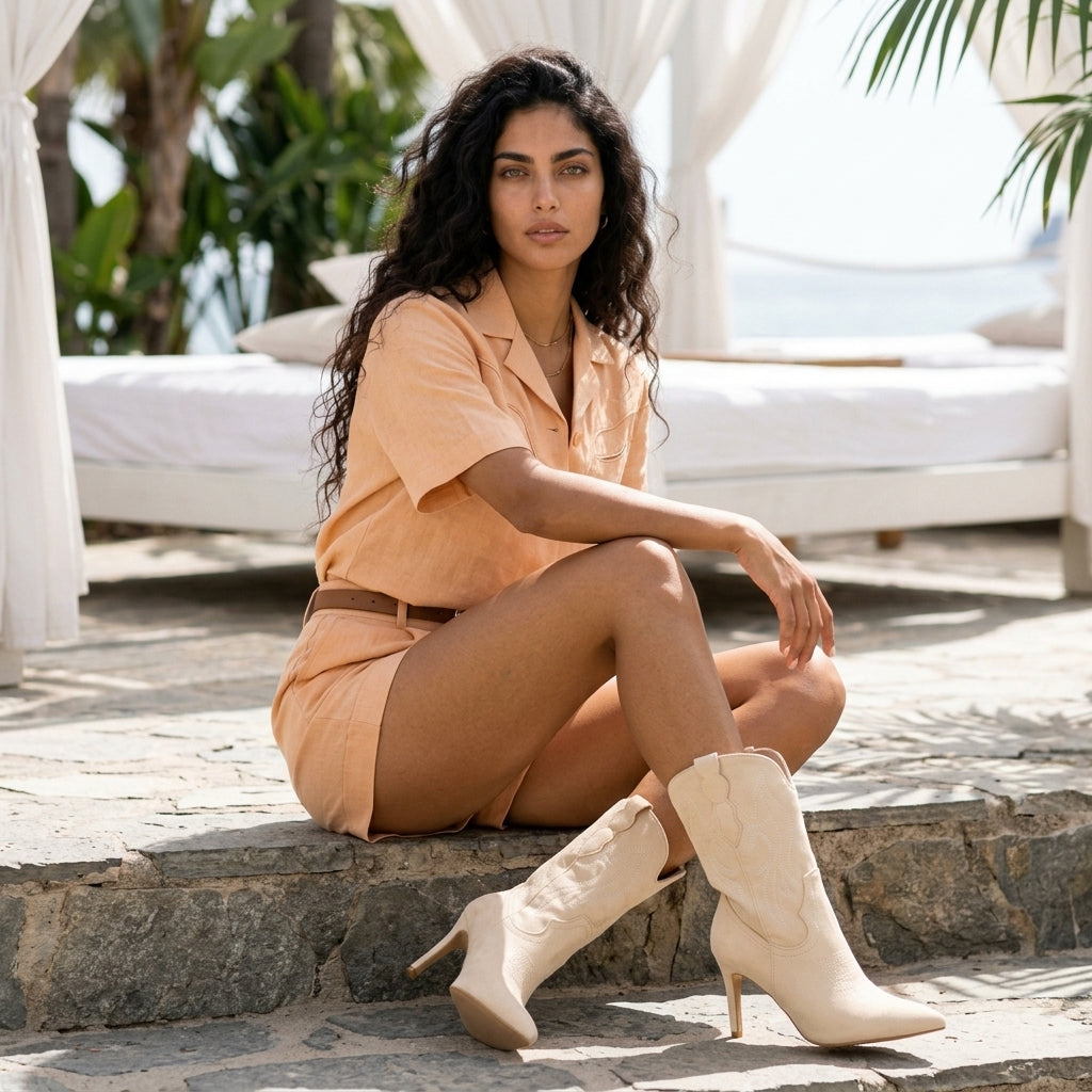 Vegya | Embroidered Mid-Calf Slip-On Boot