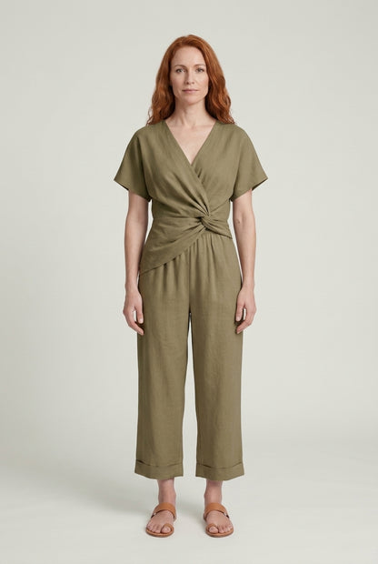 Elegant Two-Piece Set for Women, Wrap-Front Top Cropped Trousers Lightweight Breathable, for Summer, Vacation, Casual & 