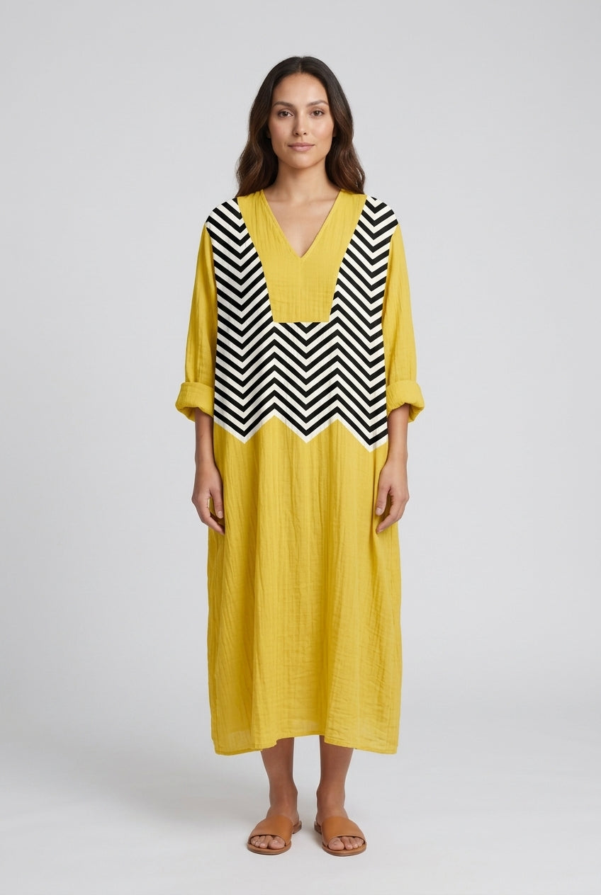 Geometric V-Neck Dress for Women, Soft Woven Relaxed Fit, for Summer, Vacation, Everyday & Brunch Wear