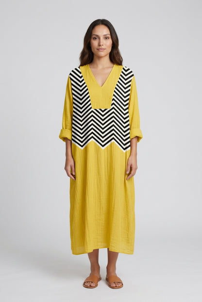 Geometric V-Neck Dress for Women, Soft Woven Relaxed Fit, for Summer, Vacation, Everyday & Brunch Wear