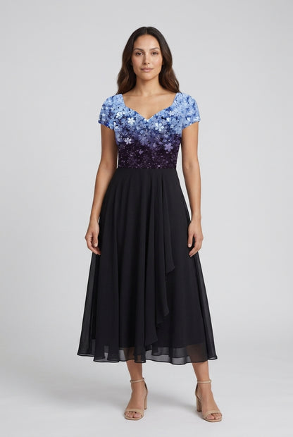 Elegant Floral Evening Dress for Women, Flowing Silhouette with Delicate Florals, for Weddings, Special Events & Celebra