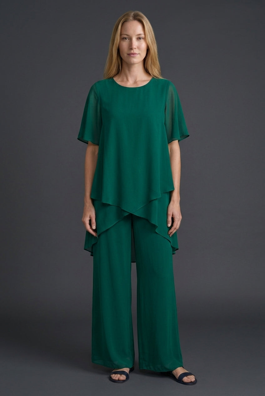 Elegant Draped Palazzo Pants Set for Women, Relaxed Flowing Top & Bottoms, for Brunch, Evening, Work & Everyday Wear