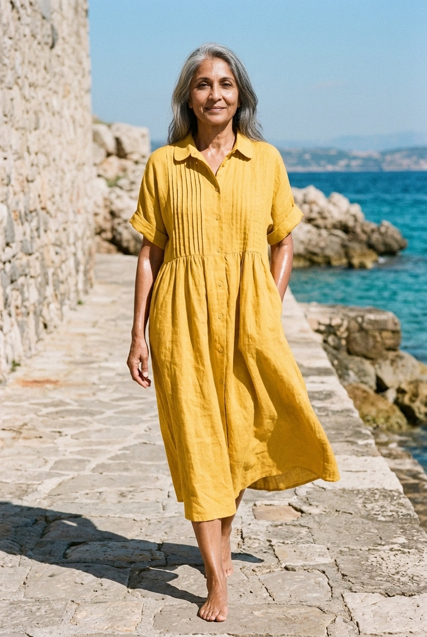 Nathalie | Cotton Button Midi Dress