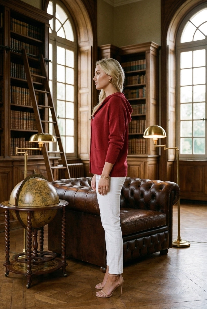Andrina Evanthe | Button-Up Hooded Cardigan