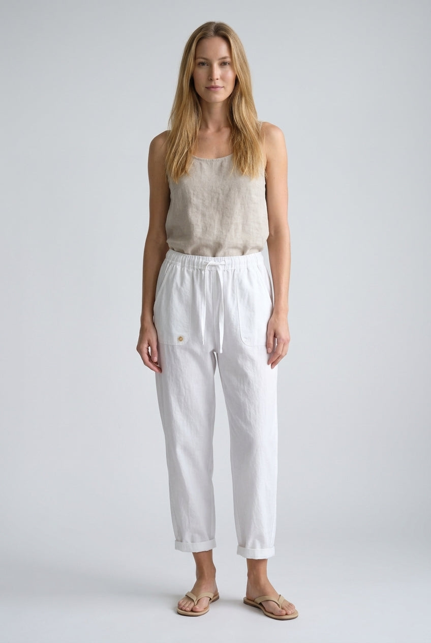 Relaxed Cotton Drawstring Trousers for Women, 100% Cotton Loose-Fit with Side Pockets, for Casual, Beach, Travel & Every