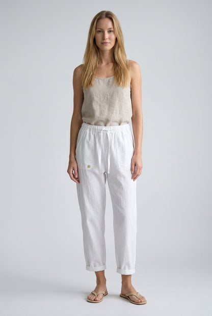 Relaxed Cotton Drawstring Trousers for Women, 100% Cotton Loose-Fit with Side Pockets, for Casual, Beach, Travel & Every