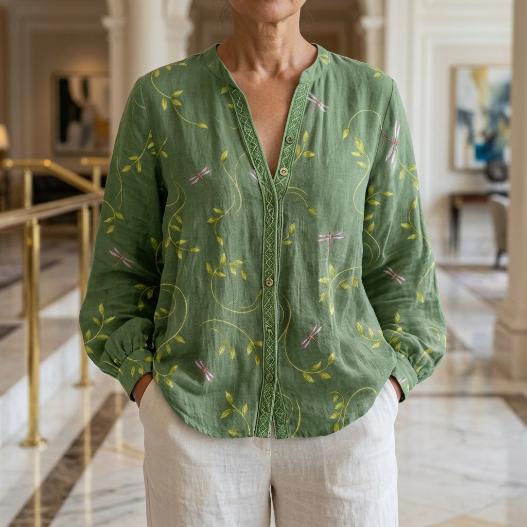 Vela Gitta | Embroidered V-Neck Blouse