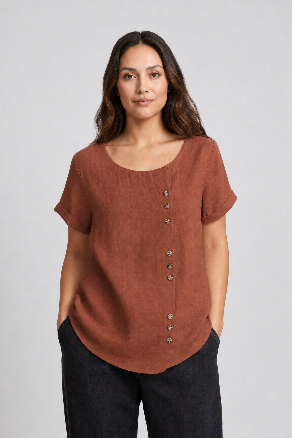 Faye | Women's Casual Linen Button-Front Tunic Top