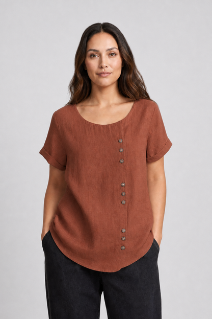 Faye | Women's Casual Linen Button-Front Tunic Top