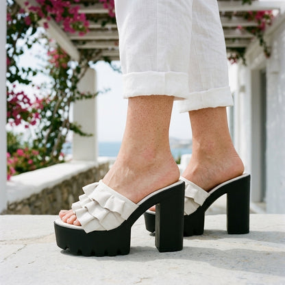 Sabelle | Ruffle Block Heel Pumps