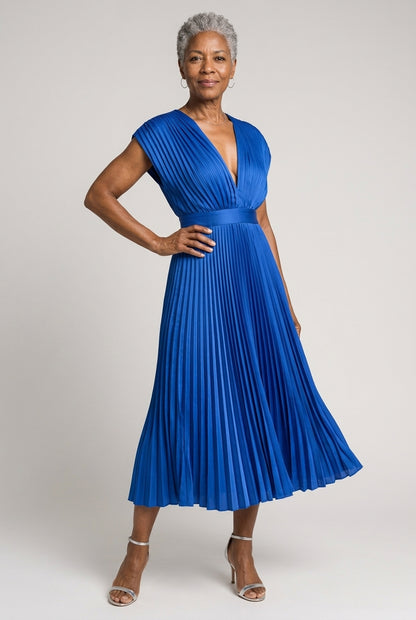 Nicoletta Vera | Pleated Midi Dress with Tie Belt