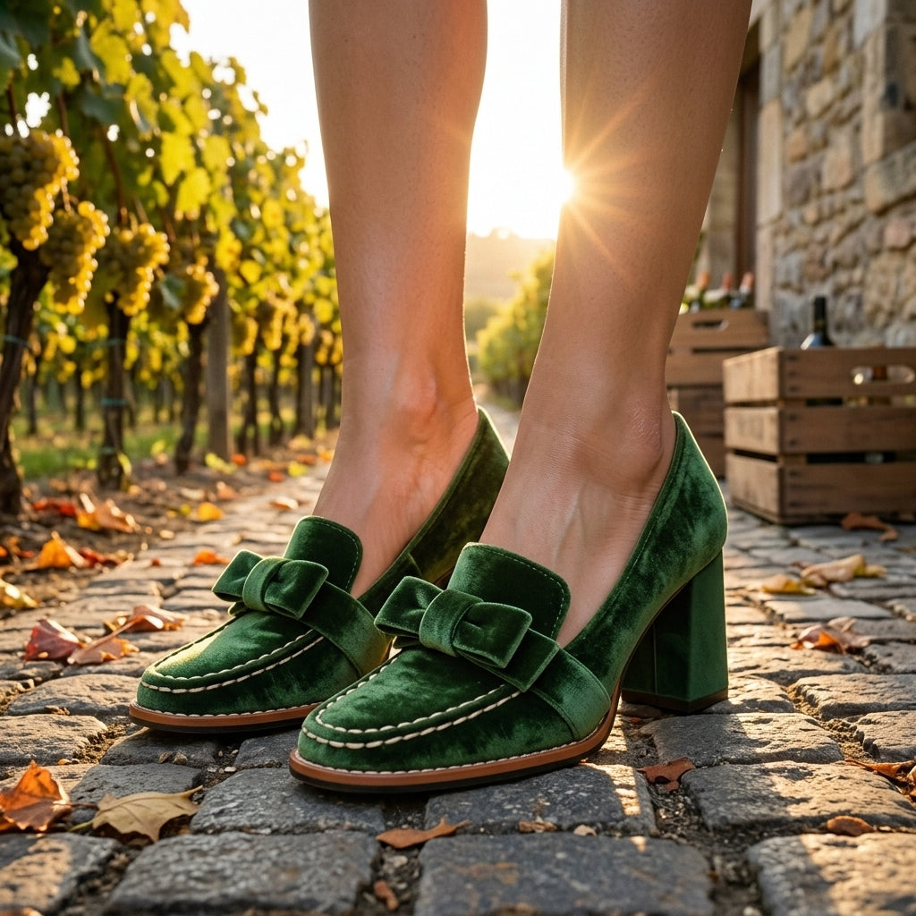 Veronique | Velvet Block Heel Loafers