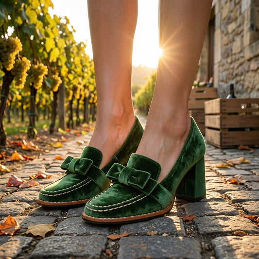 Veronique | Velvet Block Heel Loafers