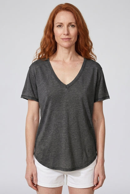 Relaxed V-Neck Short Sleeve Tee for Women, Rayon Polyester Breathable Plain, for Summer, Casual & Everyday Wear